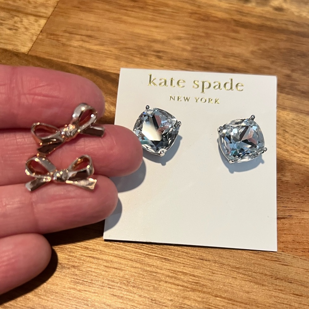 Kate Spade earrings, bow and clear gem New